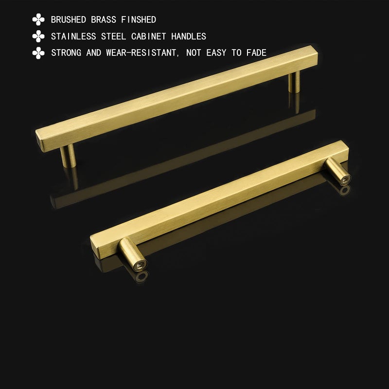 Goldenwarm 25 Pack Gold Cabinet Handles 10"(256mm) Brushed Brass Cabinet Pulls T Bar Drawer Pulls for Kitchen Cupboard & Drawer Hardware - Image 3
